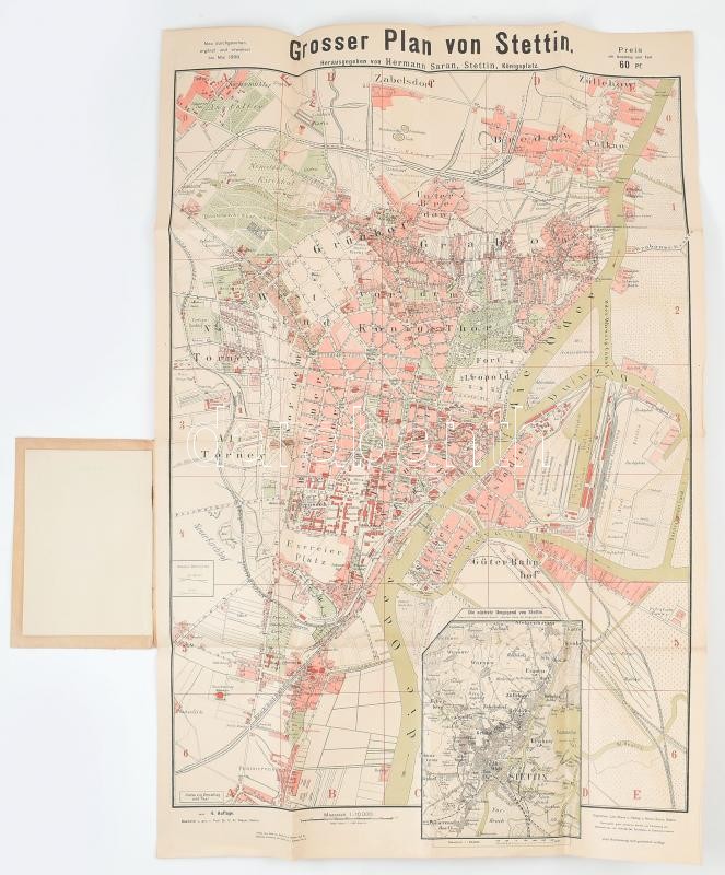 1898 Grosser Plan von Stettin (Szczecin), Stettin, Hermann Saran-ny., német nyelven, 22 p.+1 t., 74x48 cm