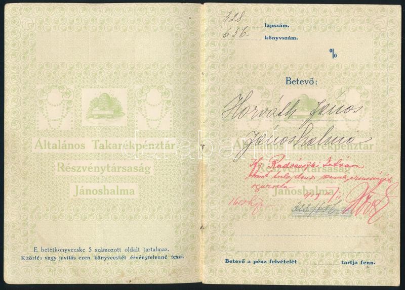 1917-1922 Jánoshalma, Általános Takarékpénztár Rt. betétkönyve - Image 2