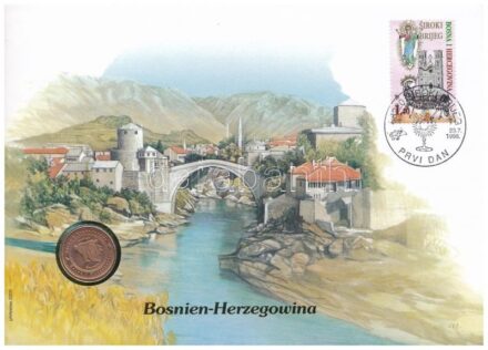 Bosznia-Hercegovina 1998. 10f felbélyegzett borítékban, bélyegzéssel, német nyelvű tájékoztatóval T:1 Bosnia-Herzegovina 1998. 10 Feninga in envelope with stamp, cancellation and a prospectus in german C:UNC