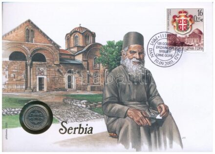 Szerbia 2003. 1D felbélyegzett borítékban, bélyegzéssel, német nyelvű leírással T:1 Serbia 2003. 1 Dinara in envelope with stamp and cancellation, with German description C:UNC