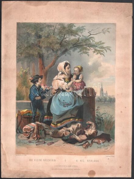 cca 1850 A kis nyalánk. Jos. Hercka. jelzett szines litográfia 23x31 cm Folttal