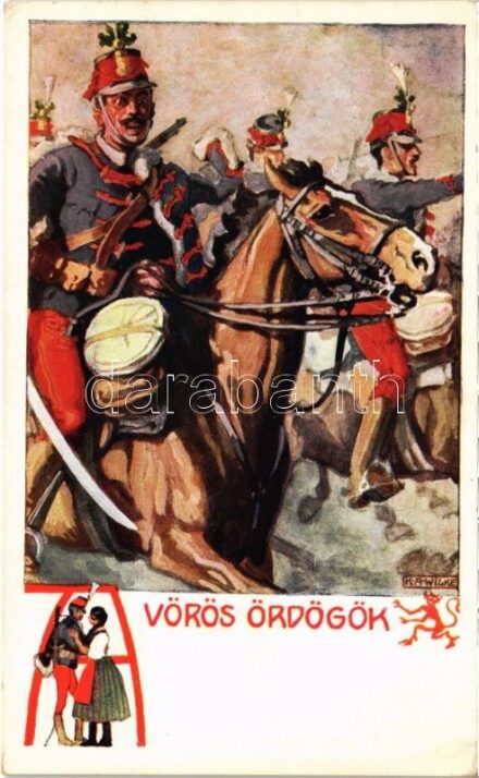 Vörös ördögök (huszárok) / WWI Austro-Hungarian K.u.K. military art postcard, hussars. Rotophot Budapest Nr. 668. s: K. A. Wilke (EK)