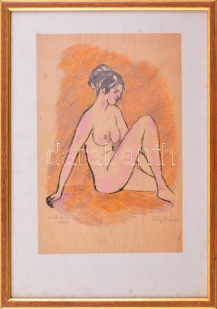 Széky Piroska (1922-?): Női akt, 1970. Kréta, papír. Üvegezett fakeretben. Jelezve jobbra lent. Hátoldalán feliratozott. 29,5x21 cm
