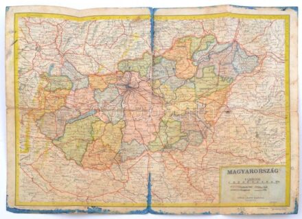 cca 1930 Magyarország térképe, 1 : 1.500.000, Bp., Kókai Lajos kiadása, kisebb szakadásokkal, foltos, 42x32 cm