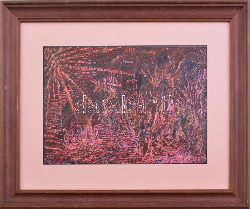 Jelzés nélkül: Absztrakt kompozíció. Vegyes technika, papír. Üvegezett fakeretben. 20x28 cm