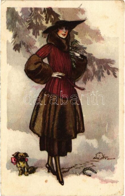 1926 Italian lady art postcard with dog. Anna & Gasparini 559-4. artist signed (EK)
