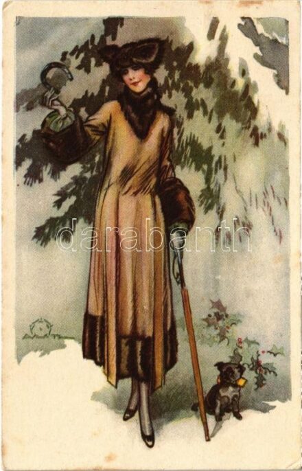 1925 Italian lady art postcard with dog. Anna & Gasparini 559-3. artist signed (EK)