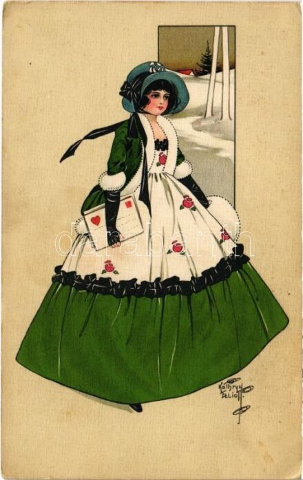 Lady art postcard. G.O.M. 1989. litho s: Kathryn Elliott (EK)