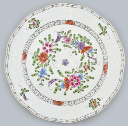 Herendi színes Waldstein mintás porcelán fali dísztányér. Kézzel festett, jelzett, hibátlan. d: 26 cm