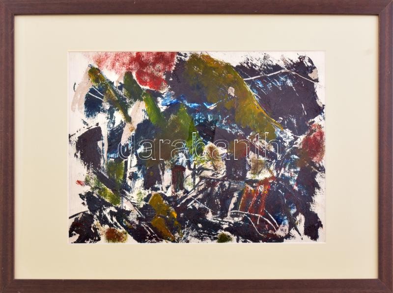 Jelzés nélkül: Gesztusok. Olaj, papír. Üvegezett fakeretben. 25×34,5 cm