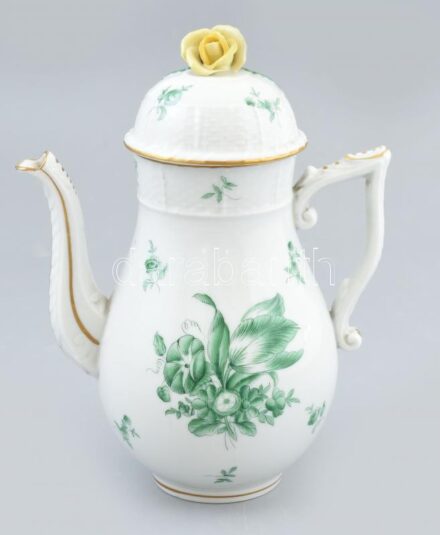 Herendi zöld tulipán mintás kávés kiöntő. Kézzel festett, jelzett, hibátlan. 20,5 cm