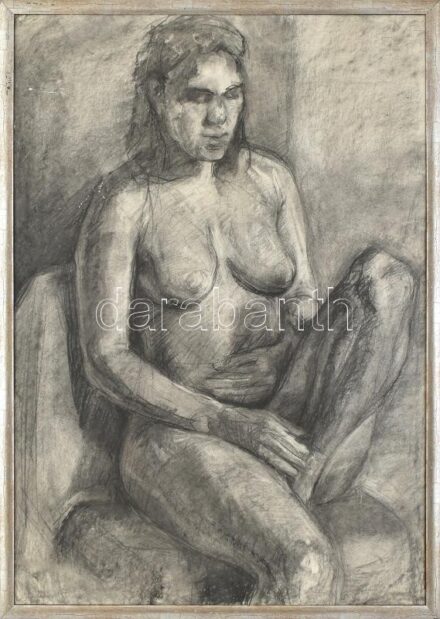 Szőnyi I. jelzéssel (jobbra lent): Női akt. Szén, papír. Kissé sérült. Fakeretben, 85×59,5 cm