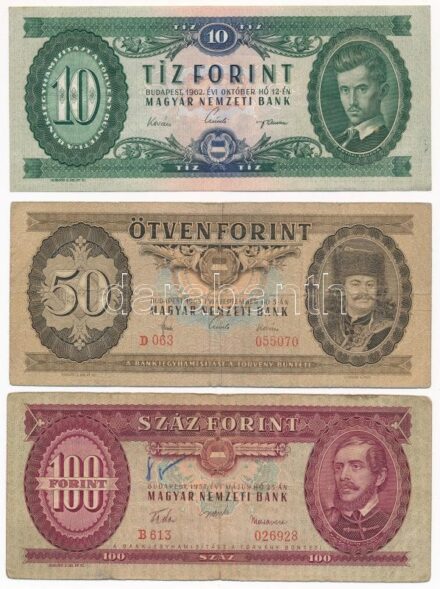 1957. 100Ft + 1962. 10Ft + 1965. 50Ft T:III,III- folt, kis szakadás, az egyiken firka