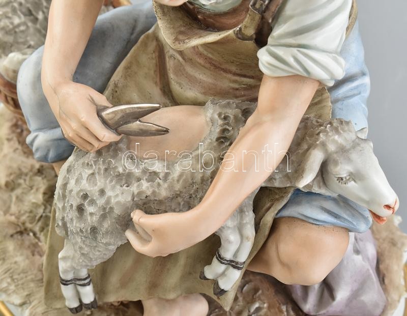 Sitsendorf nagy méretű porcelán figura, birka nyíró, , Németország 1900 körül, hibátlan, jelzett, m: 25 cm - Image 2
