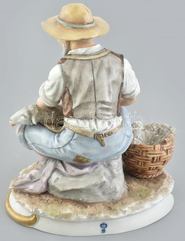 Sitsendorf nagy méretű porcelán figura, birka nyíró, , Németország 1900 körül, hibátlan, jelzett, m: 25 cm - Image 4