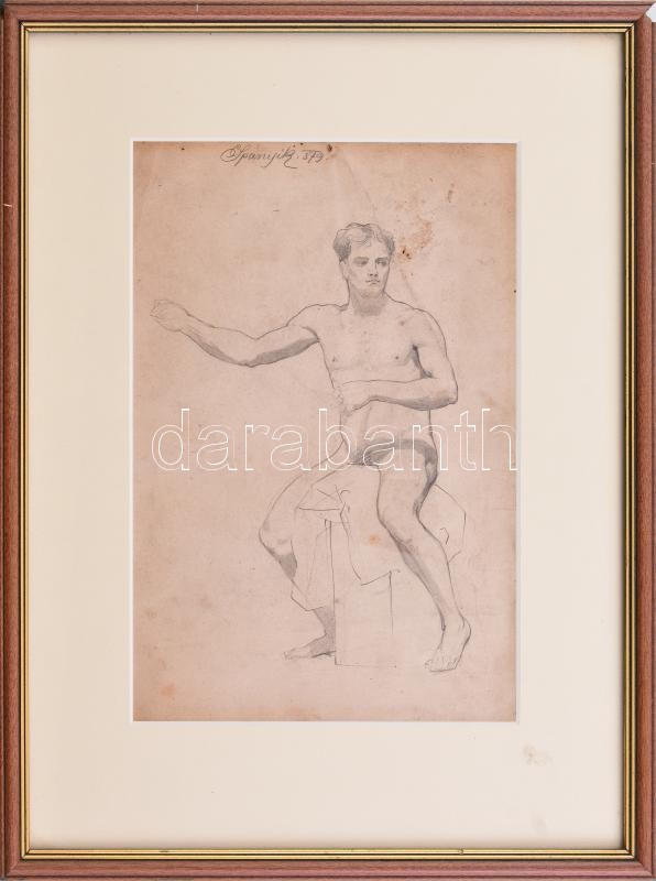 Spányik Kornél (1858-1943): Tanulmányrajz, 1879. Ceruza, papír, jelzett. Kissé foltos. Üvegezett, sérült keretben. 27,5×18,5 cm