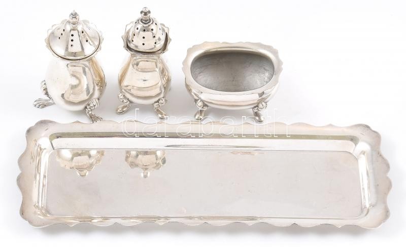 Angol jelzett fűszertartó készlet, ezüstözött alpakka, m: 9cm