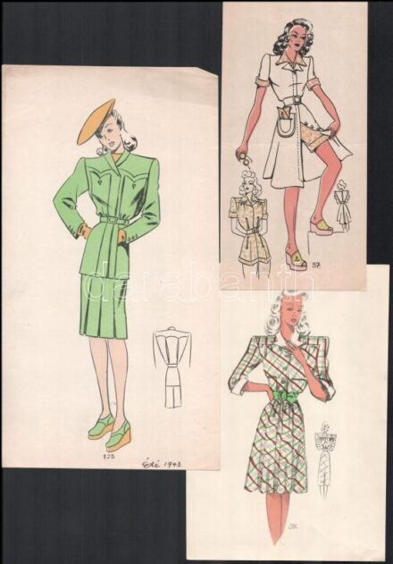 Cca 1940 6 db női-divatrajz 20x30 cm ig