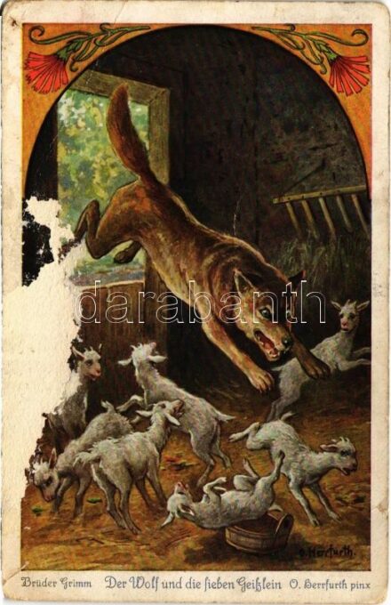 1928 Brüder Grimm - 'Der Wolf und die Sieben Geißlein' s: O. Herrfurth (felületi sérülés / surface damage)