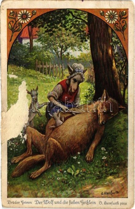 1928 Brüder Grimm - 'Der Wolf und die Sieben Geißlein' s: O. Herrfurth (felületi sérülés / surface damage)