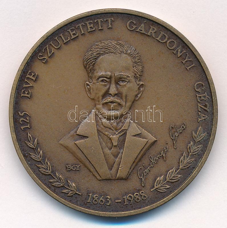 Bognár György (1944-) 1988. '125 éve született Gárdonyi Géza 1863-1988 / Eger MÉE' bronz emlékérem (42,5mm) T:1- Adamo EG5