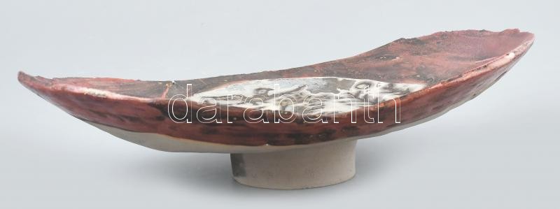 Kun Éva (1948-): Csodaszarvasos raku dísztál. Irizáló mázakkal festett kerámia. Jelzett, hibátlan, d: 39 cm - Image 2