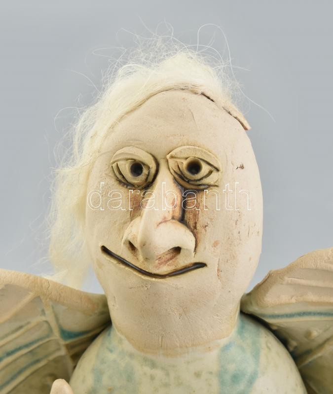 Vertel Andrea (1953- ): Angyal, mázas kerámia, jelzett, ujja sérült, m: cm - Image 2