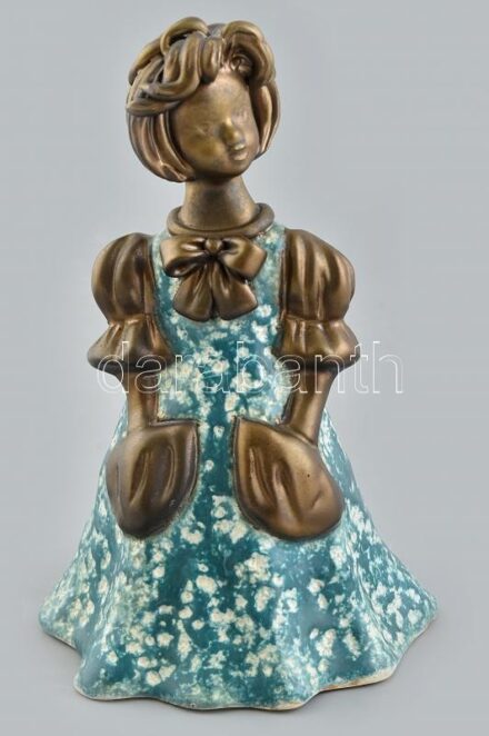 Bod Éva (1924-2004): Kislány, mázas kerámia figura, jelzett, kis kopásnyomokkal, m: 22 cm