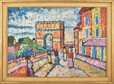 Farkasházy jelzéssel: Sétálók. Olaj, vászon. Dekoratív fakeretben, 50×70 cm