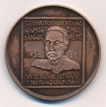 Máté István (1952-) 1988. 'A Gyöngyösi Kórház alapításának emlékére, Vezekényi István kórházalapító / XIV. Heves Megyei Orvos Gyógyszerész Napok' kétoldalas, bronz emlékérem (42,5mm) T:1-