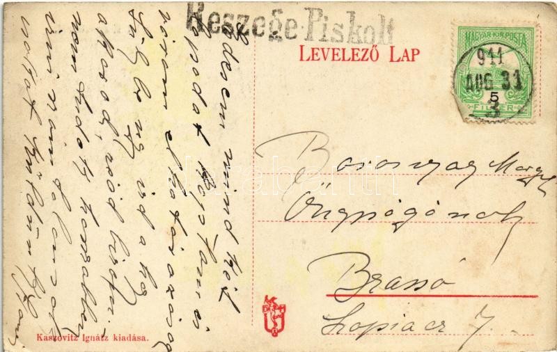 1911 Érendréd, Ér-Endréd, Andrid; Szintay-lak, kastély. Kaszovitz Ignátz kiadása / villa, castle + 'RESZEGE-PISKOLT' vasúti bélyegzés (ázott / wet damage) - Image 2