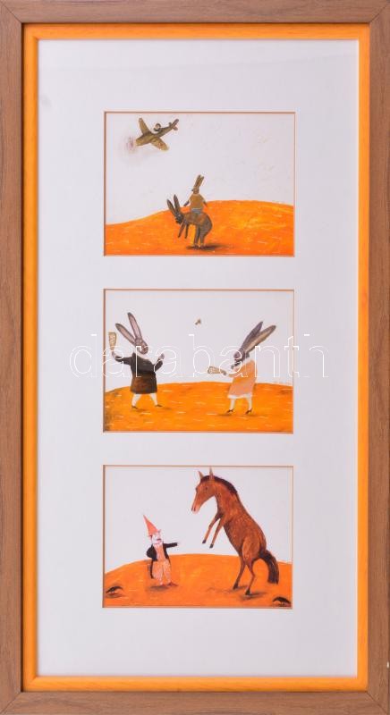 cca 2005-2010 Für Emil (1967-) festőművész festményeiről készült 3d képeslap reprodukció, részben judaika témájú. 10×14 cm, üvegezett fakeretben.