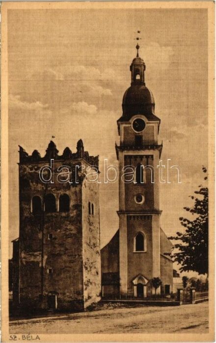 Szepesbéla, Spisská Belá (Szepes, Zips); templom és harangtorony / church and bell tower (Rb)