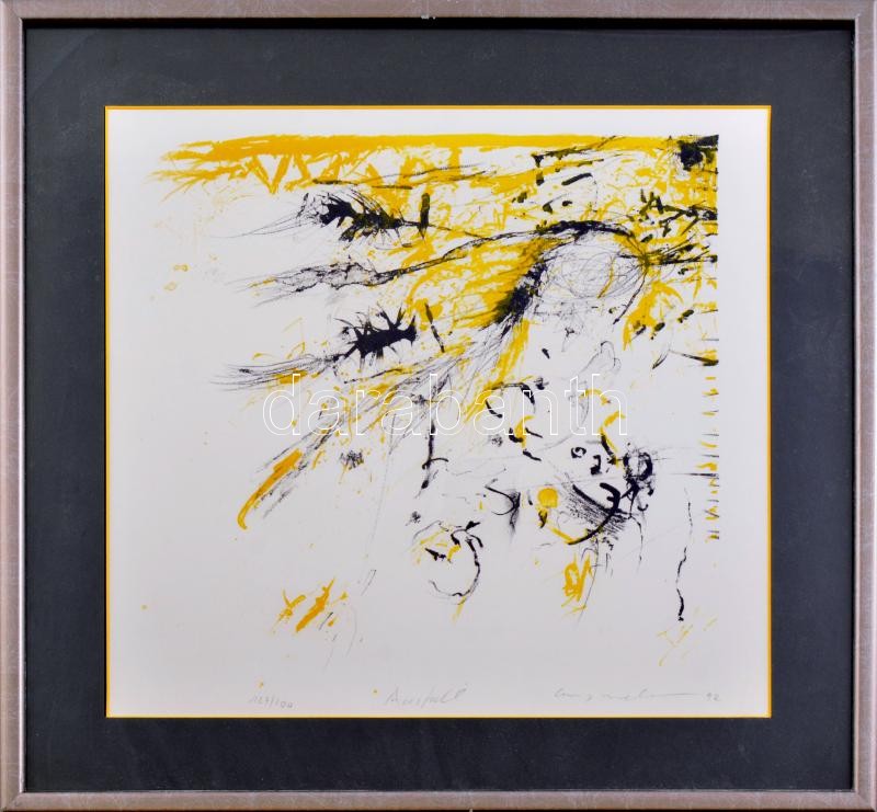 Hans Mendler (1950-): Ausfall (kiesés). Litográfia, papír. Jelzett. Számozott: 127/200. 30x30 cm. Kányádi Sándor: Vae Victis c. könyvéből. Üvegezett fakeretben.