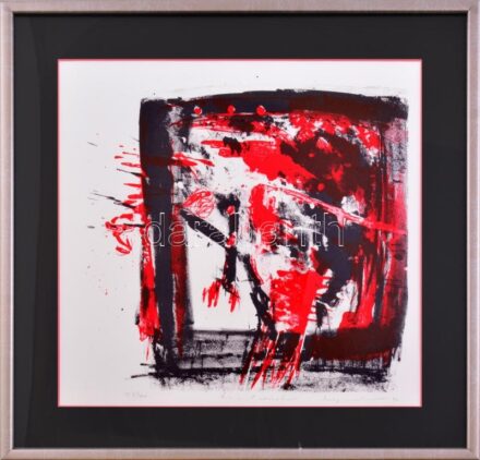 Hans Mendler (1950-): Hin und wieder (néha). Litográfia, papír. Jelzett. Számozott: 127/200. 30x30 cm. Kányádi Sándor: Vae Victis c. könyvéből. Üvegezett fakeretben.