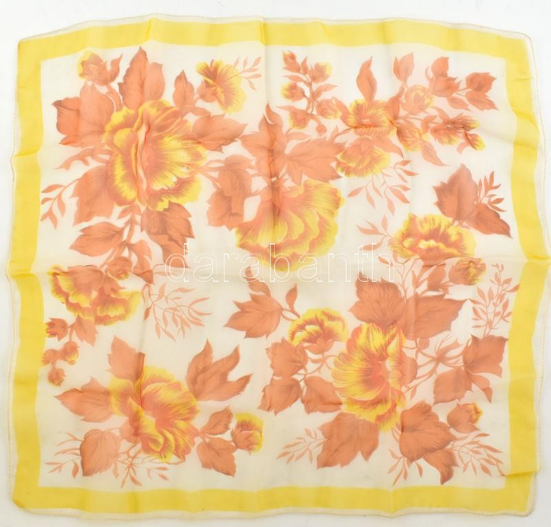 Vintage kézzel szegett virágmintás kendő, kb. 69x65 cm