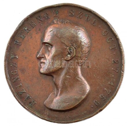 Anton Fabris (1792-1865) 1859. 'Kazinczy Ferenc emlékérem' bronz emlékérem. 'KAZINCZY FERENCZ SZÜL OCT 27 1759 / A MAGYAR TUDOMÁNYOS AKADÉMIA OCT 27 1859' (50mm) T:2- több ph.