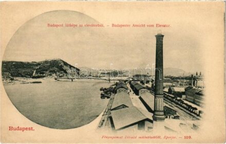 Budapest IX. Látkép az elevátorból, Citadella, iparvasút. Divald 109.
