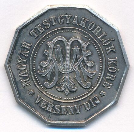 ~1910. 'Magyar Testgyakorlók Köre Verseny Díj / Bátorság Buzgalom Barátság' kétoldalas jelzett Ag díjérem 'S.G.A.' gyártói jelzéssel (10,15g/0.800/30x28mm) T:2 patina