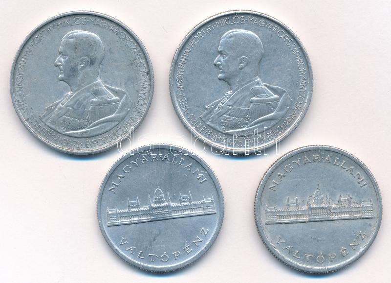 1943. 5P Al 'Horthy 75. születésnapjára' (2x) + 1945. 5P Al 'Parlament' (2x) T:2,2- Adamo P8.3, P8.4