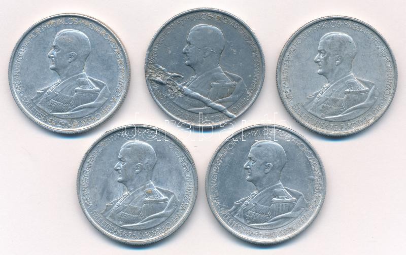 1943. 5P Al 'Horthy 75. születésnapjára' (5x) egyiken anyaghiba T:2-3 Adamo P8.3