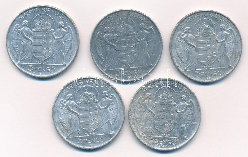 1943. 5P Al 'Horthy 75. születésnapjára' (5x) egyiken anyaghiba T:2-3 Adamo P8.3 - Image 2