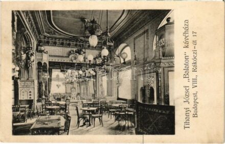 1913 Budapest VIII. Tihanyi József 'Balaton' kávéháza, belső. Rákóczi út 17. Bíró Pál fényk. intézete