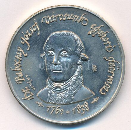 Bogár Lívia (1957-) 1985. 'Dr. Babocsay József városunk egykori főorvosa 1760-1838 / 100 éves a Kanizsai Városi Kórház 1885-1985' kétoldalas jelzett Ag emlékérem (36,26g/0,835/42,5mm) T:1- patina, karc