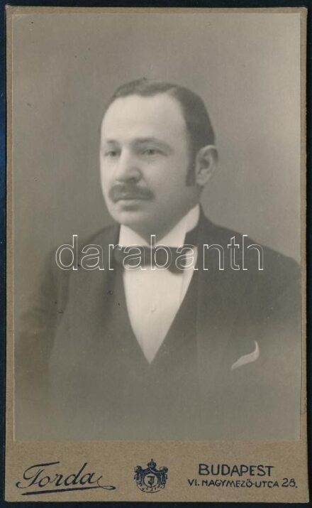 Cca 1915 Lévai Sándor (1877-1933) lapszerkesztő portréja Torda József budapesti/ nagymarosi műterméből. Vizitkártya.