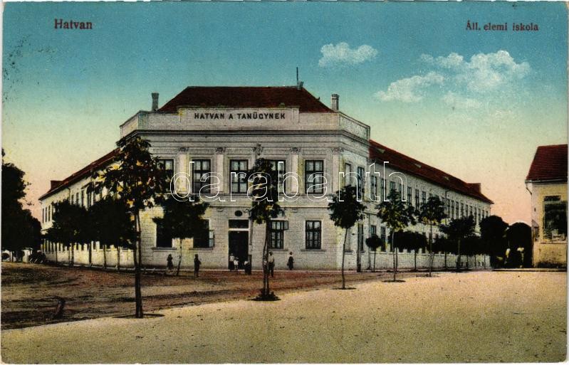1916 Hatvan, Állami elemi iskola 'Hatvan a Tanügynek'. Vasúti levelezőlapárusítás 8. 1915.