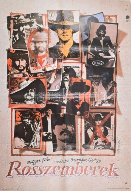 1979 Antal Pál (1944-): Rosszemberek c. film, rendezte: Szomjas György, Magyar Hirdető, Bp., Offset-ny., hajtott, foltos, 81x56 cm