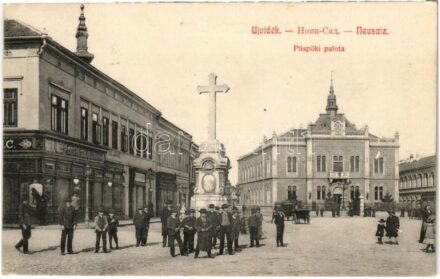 1918 Újvidék, Novi Sad; Püspöki palota, Petrovic és Popovic üzlete. Klein Vilmos bazár kiadása / bishop's palace, shops (EK)