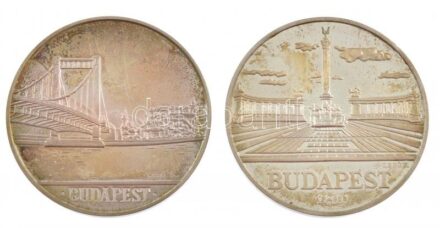 Lebó Ferenc (1960-) 1992. 'Hungarian Telecommunications Company Limited / Budapest Lánchíd' + 'Europa Telecom, 1992.október 12-17 / Hősök Tere' Ag emlékérem pár műanyag dísztokban (31,33g és 31,36g/0.925/42,5mm) T:1- (PP) patina,