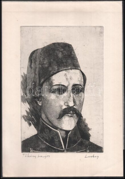 Lenkey Zoltán (1936-1983): Tüköry Lajos. Rézkarc, papír, jelzett. 30x19 cm